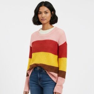 Umgee Pink, Red, Yellow, and Brown Striped Sweater